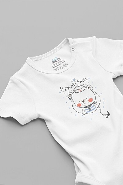 Overoz Love Sea Cute Bear Printed Organic Baby Bodysuit - 100% Cotton, Snap-O...