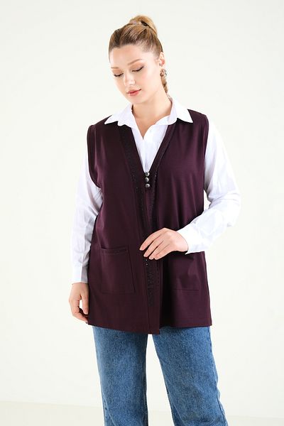 Giyim Dünyası Purple Color Women's Combed Cotton Vest - Three Buttons