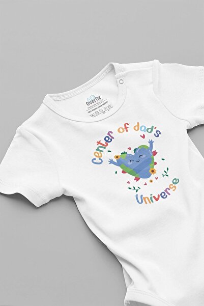 Overoz Organik %100 Pamuk Center Of Dad's Universe Baba Baskılı Çıtçıtlı Bebe...