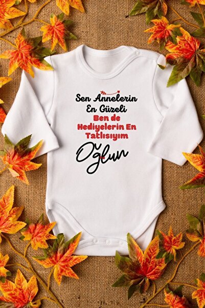 Overoz Most Beautiful Printed 100% Cotton Long Sleeve Baby Bodysuit - Zıbın J...