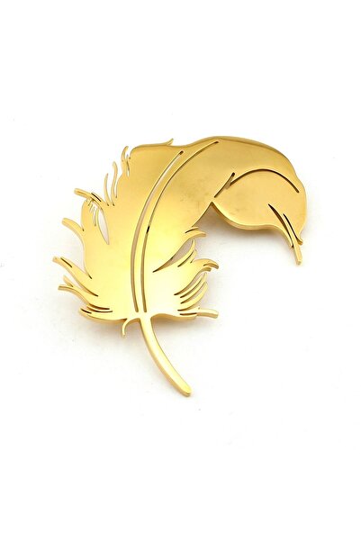 Solfera Kuş Tüyü Divit Hokka Sarı Paslanmaz Çelik Rozet Broş Pin RZ227