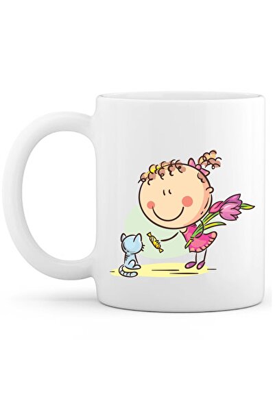 OXVİN Cute Girl 2 Printed Coffee Cup Special Print (Single) Porcelain