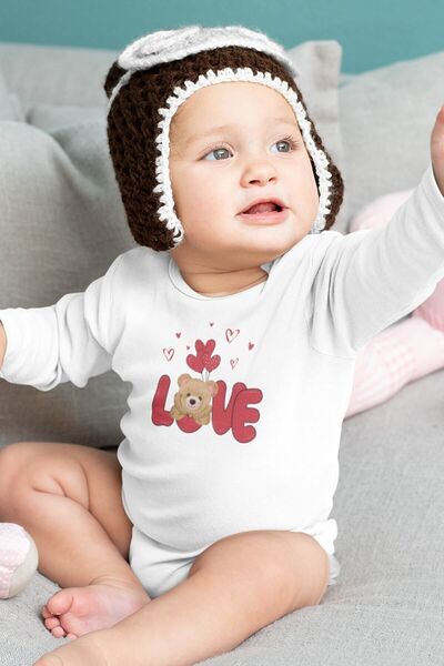 Overoz بدلة تيدي بير عضوية مطبوعة من Love - 100% قطن، بأكمام طويلة، بدلة أطفا...