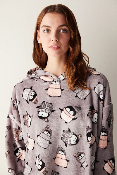 Penti Cute Penguin Fluffy Gray Dressing Gown