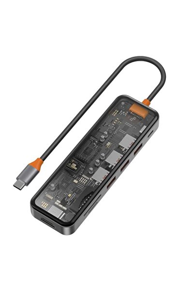 WIWU Cb007 Cyber 7 In 1 Type-c Hub 100w Şarj Destekli Şeffaf Görünümlü Sd Kart-hdmi-usb Çoğaltıcı