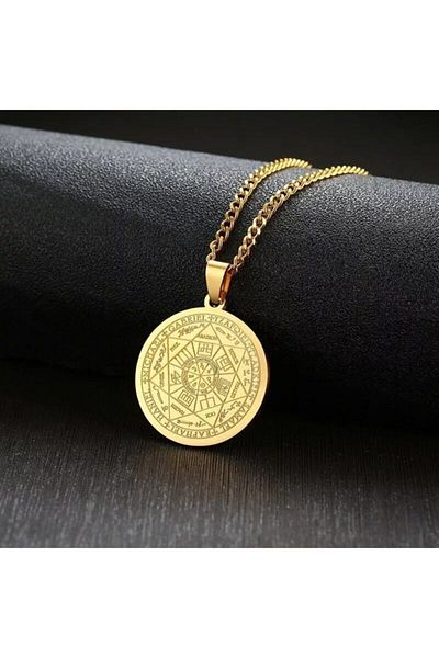 Viking Stainless Steel Angel Pendant Seven Headed Haniel Michael Gabriel Unisex Gold 45 cm