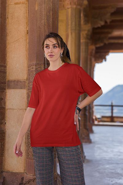 OXVİN Γυναικείο T-Shirt Crew Neck Oversize - Βαμβακερό Basic T-Shirt (Άνετη εφαρμογή)