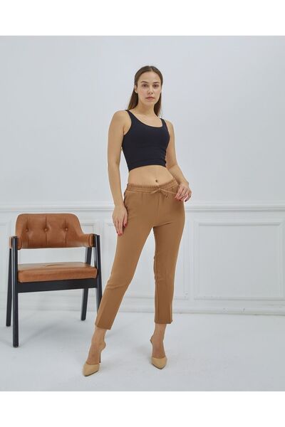 Wazze Duble Kumaş Beli Bağcıklı Havuç Paça Pantolon