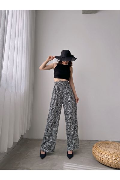Fav Style Black Floral Patterned High Waist Women's Palazzo Pants