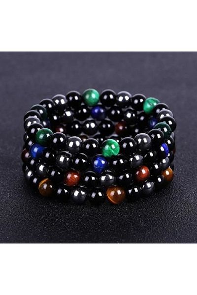 eHediyecim 3-Piece Protection Energy Bracelet - Onyx & Turtle Eye & Hematite Natural Stone