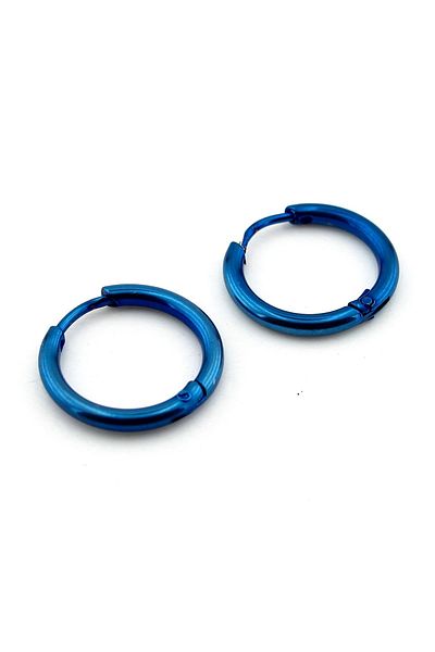 Solfera 16mm Stainless Steel Round Line Thin Hoop Earrings for Women and Men - Blue ER120