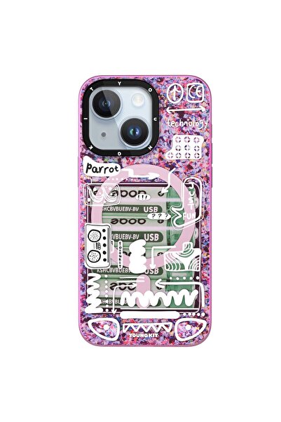 Youngkit iPhone 15 Uyumlu Kılıf Magsafe Şarj Özellikli Youngkit Dark Matter Serisi Kapak Pembe