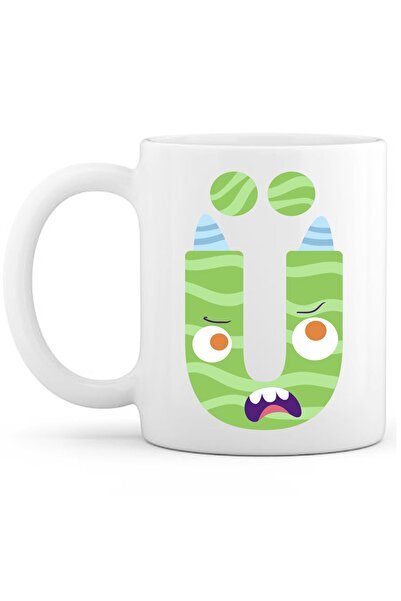 OXVİN Letter Ü Monster Printed Special Coffee Cup (Single) Porcelain