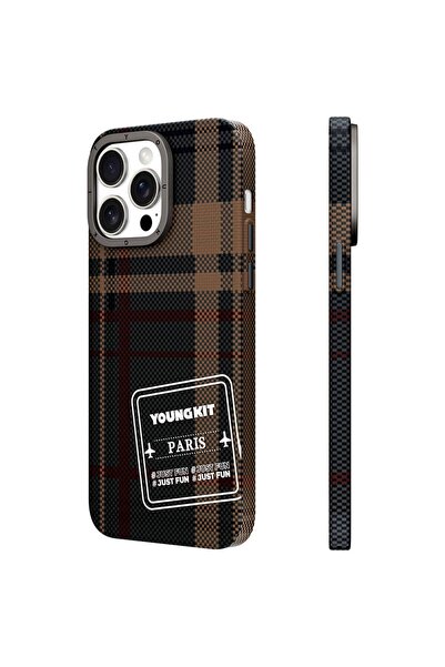 Youngkit iPhone 15 Pro Max Kılıf Ekose Desenli Youngkit Gezhi Serisi Kapak Ka...