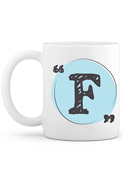 OXVİN حرف F فنجان قهوة مطحون فيروزي طباعة خاصة (مفرد) بورسلين