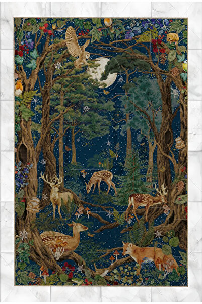 Rugs Modern Halı Goblen Tasarım Orman Temalı Geyik Tilki ve Baykuş Desenli Vi...