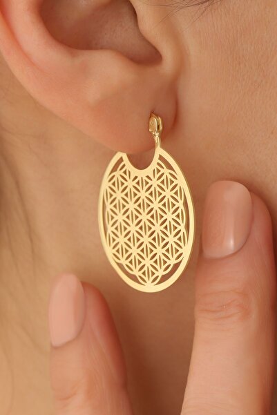 Nox Jewelry 925 Ayar Gümüş Yaşam Çiçeği Küpe Gold