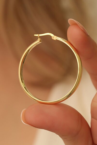 Nox Jewelry 925 Ayar Gümüş 4mm Halka Küpe - 37mm Gold