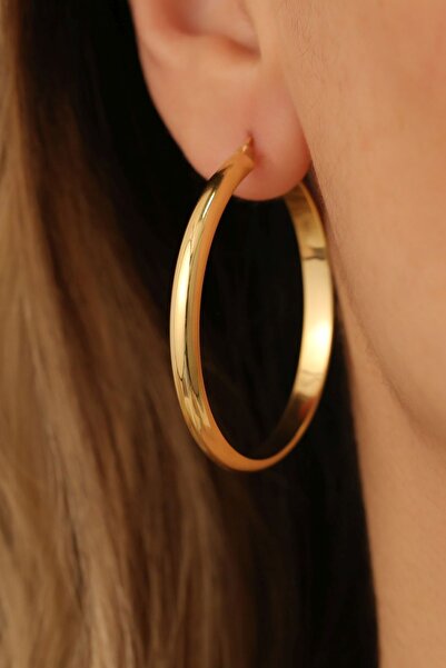 Nox Jewelry 925 Ayar Gümüş 4mm Halka Küpe - 37mm Gold