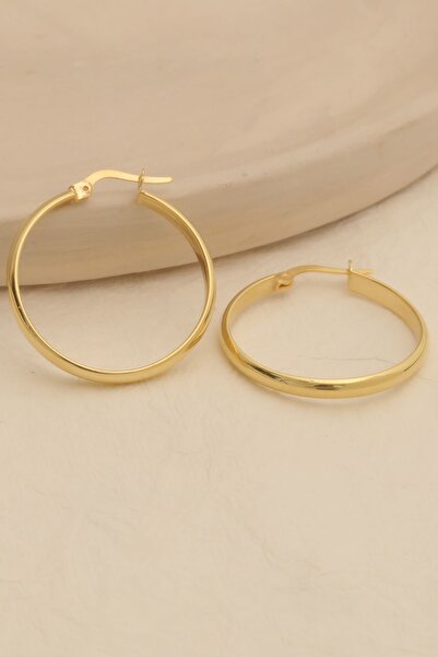 Nox Jewelry 925 Ayar Gümüş 4mm Halka Küpe - 37mm Gold