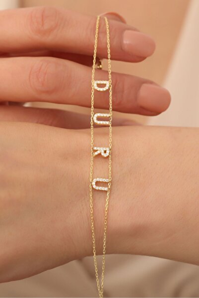 Nox Jewelry 14 Ayar Altın Kaplama 925 Ayar Gümüş Kişiye Özel Taşlı Çift Zinci...