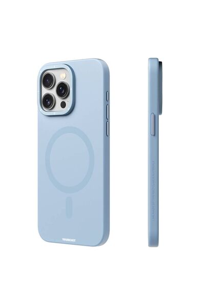 Youngkit iPhone 14 Pro Max Uyumlu Kılıf Magsafe Şarj Özellikli Youngkit Velvet Magnet Serisi Kapak Mavi