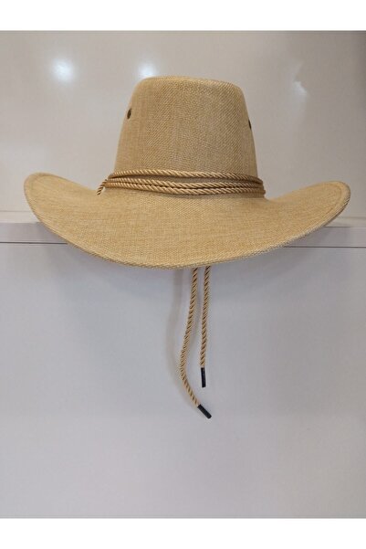 Suyutti Arıcı Store Yeni Sezon Geniş Model Erkek Krem Renk Hasır Kovboy Şapka