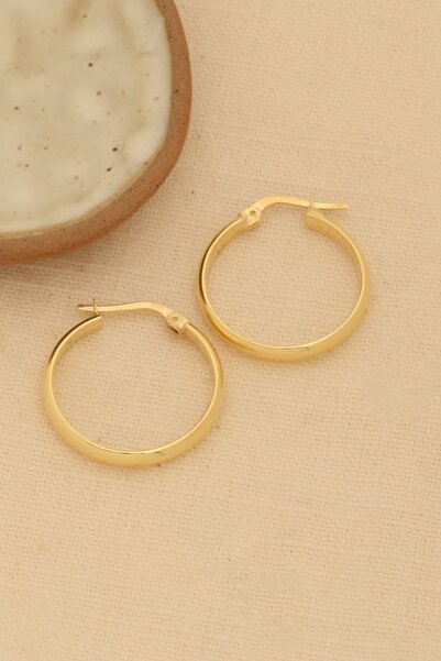 Nox Jewelry 925 Ayar Gümüş 3mm Halka Küpe - 21mm Gold