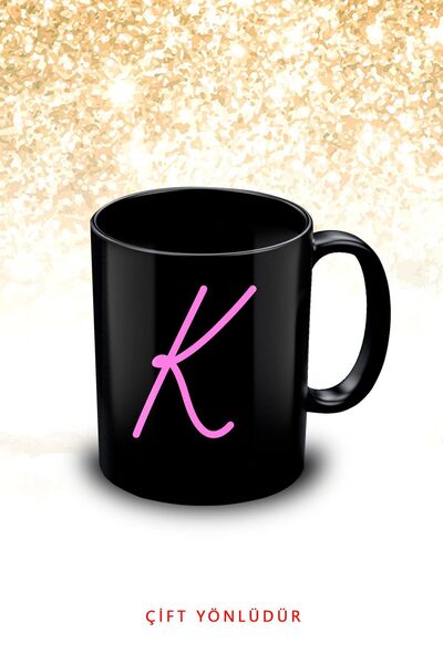 yhfoto كوب أسود بحرف K - كوب أسود بحرف K - كوب