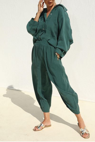 Suzi Set pantaloni de cămașă oversize pentru femei Emerald - 50957