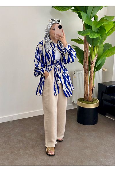 ASEL FASHİON Women's zebra print cotton shirt set