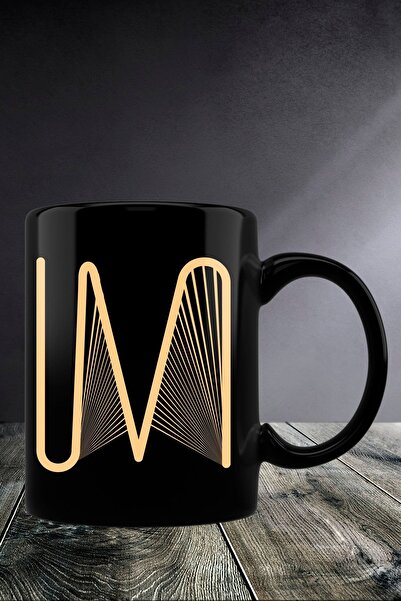 yhfoto كوب بحروف M - كوب أسود * طباعة ثنائية الاتجاه - حديث - Sk431