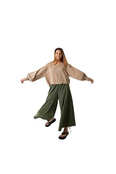 Handarte Nature Khaki Palazzo Trousers