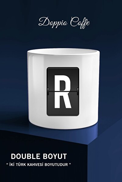 yhfoto كوب بدون مقبض بتصميم حرف R - كوب أبيض - قهوة دوبيو