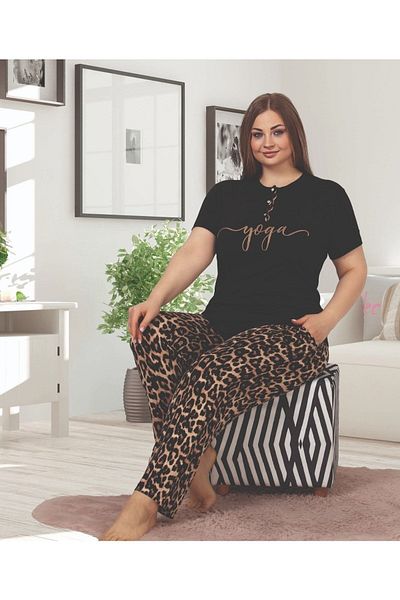 Yenimodam Plus Size Short Sleeve Women's Pajamas Set 10850