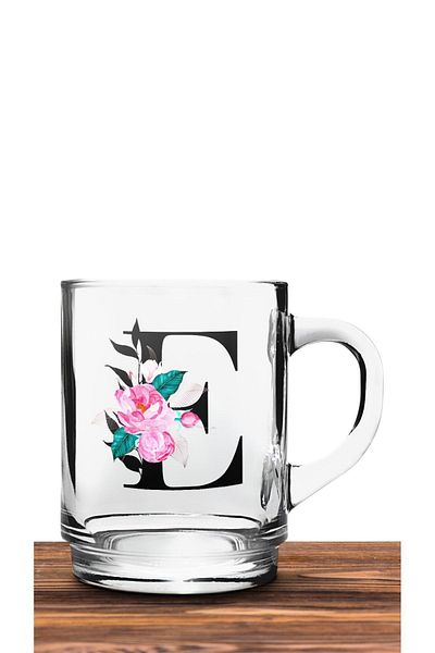 yhfoto Transparent Glass Mug with Letter E - Camk5