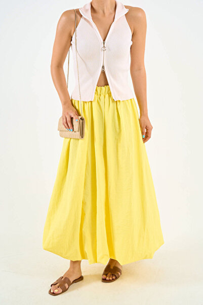 motina Yellow Maxi Balloon Skirt - Women's, Rubber Waist Detailed