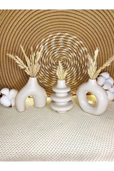 BNGE Ticaret 10cm Stone Color Minimal Bohemian Vase - 3 Small Cut Home, Living Room, Tv Unit, Bookshelf Figurine Accessory