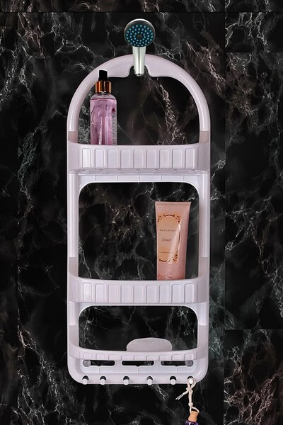 Genel Markalar Lüks 3 Raflı Yapışkanlı Şampuanlık Banyo Şampuan Rafı Beyaz Ba...