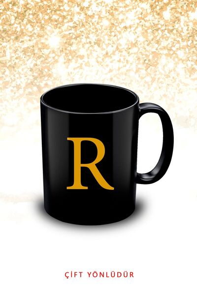 yhfoto كوب أسود مع حرف R - حرف R كوب أسود - كوب Xh0013