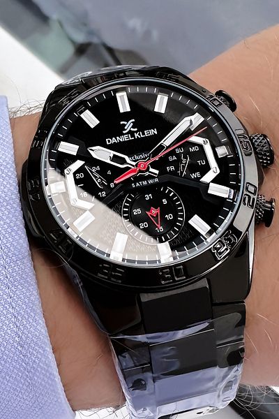 Daniel Klein Black Waterproof Men's Wristwatch and Bracelet Set - Steel Cord DKE2097C5