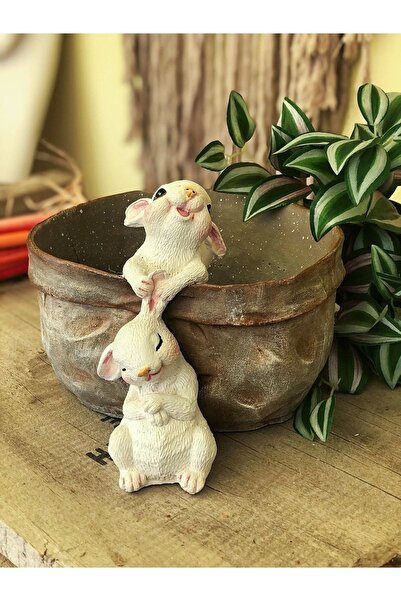 Genel Markalar Sepetten Sarkan Sevimli Tavşanlar Dekoratif Saksı