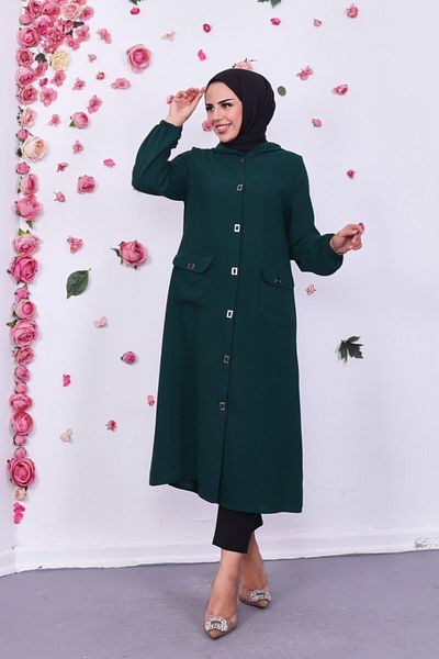Marjinal City Long Hijab Cap Tunic - Hooded, Pocket and Snap Button