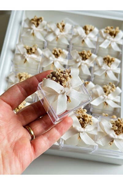 Ceyseet Özel Düğün Lüks Mini Çiçekli Bubble Krem Kurdale Mum 10 Adet