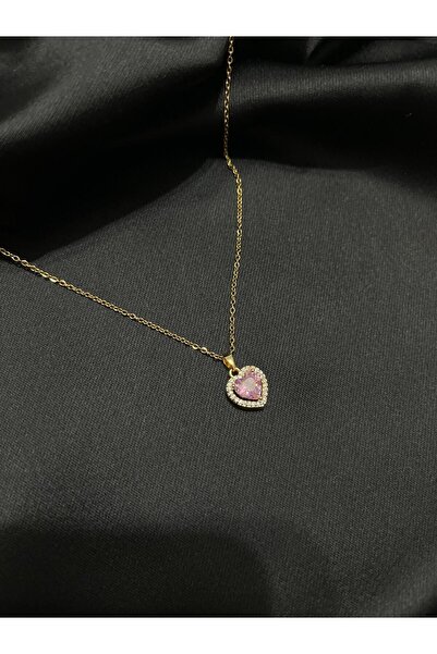 ROYKA Steel Pink Stone Heart Necklace