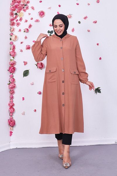 Marjinal City Long Hijab Cap Tunic - Hooded, Pocket and Snap Button