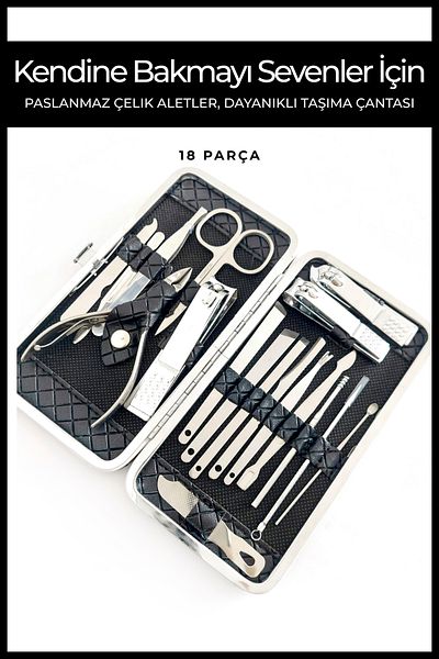 Nera Classy Stainless Steel Manicure&Pediküre 18 Piece Set with Black Leather Bag