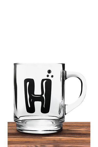 yhfoto Transparent Glass Mug with Letter H - Camk51