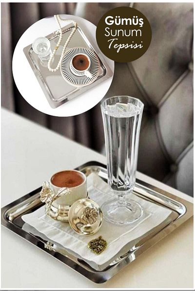 HediyeKöşkü 6 Pieces Silver Coffee Color Presentation Tray