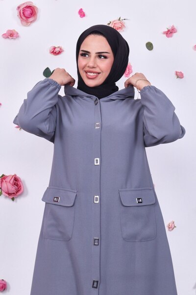 Marjinal City Long Hijab Cap Tunic - Hooded, Pocket and Snap Button